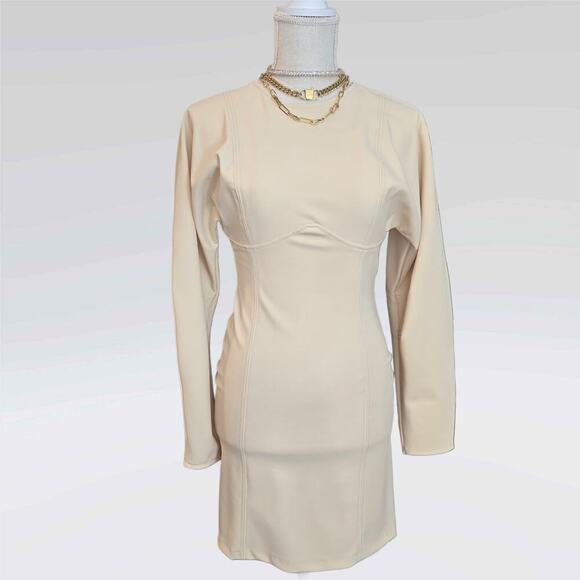 Zara NEW Women's Sz Small Peachy Beige Stretchy Bodycon Corset Midi Dress - Picture 1 of 6